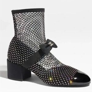 CHANEL MESH RHINESTONE BOOTS -Authentic